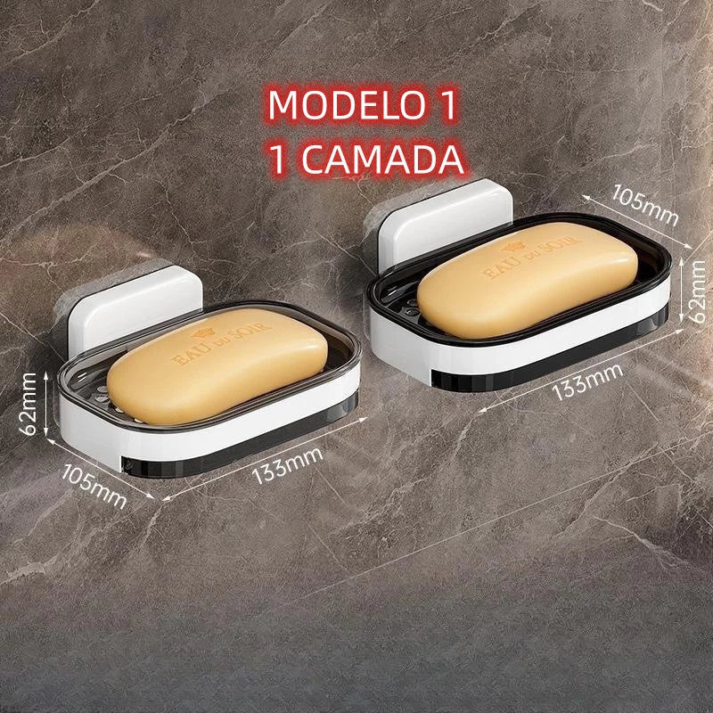 Saboneteira Adesiva de Parede Camada Dupla – Com Bandeja e Sem Perfuração