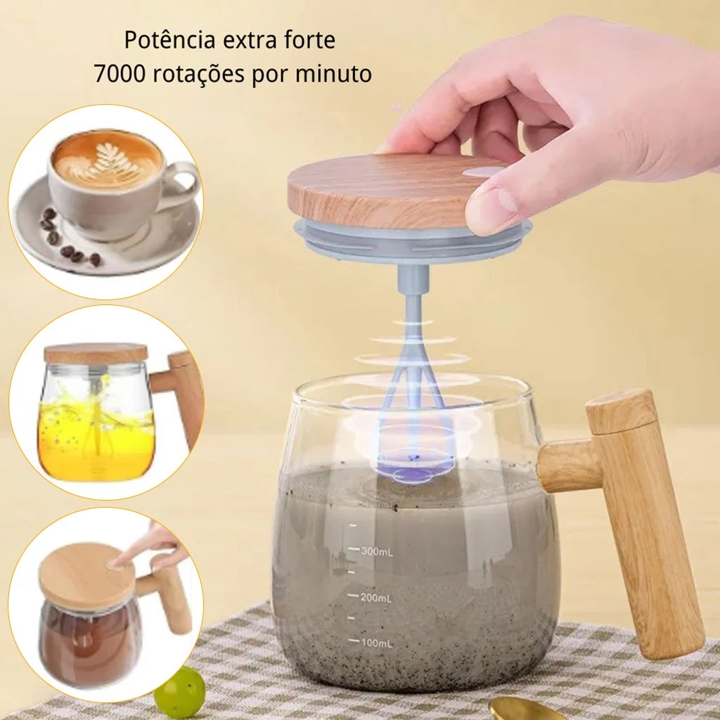 Caneca Elétrica de Mistura Automática Com Cabo De Madeira 400ml