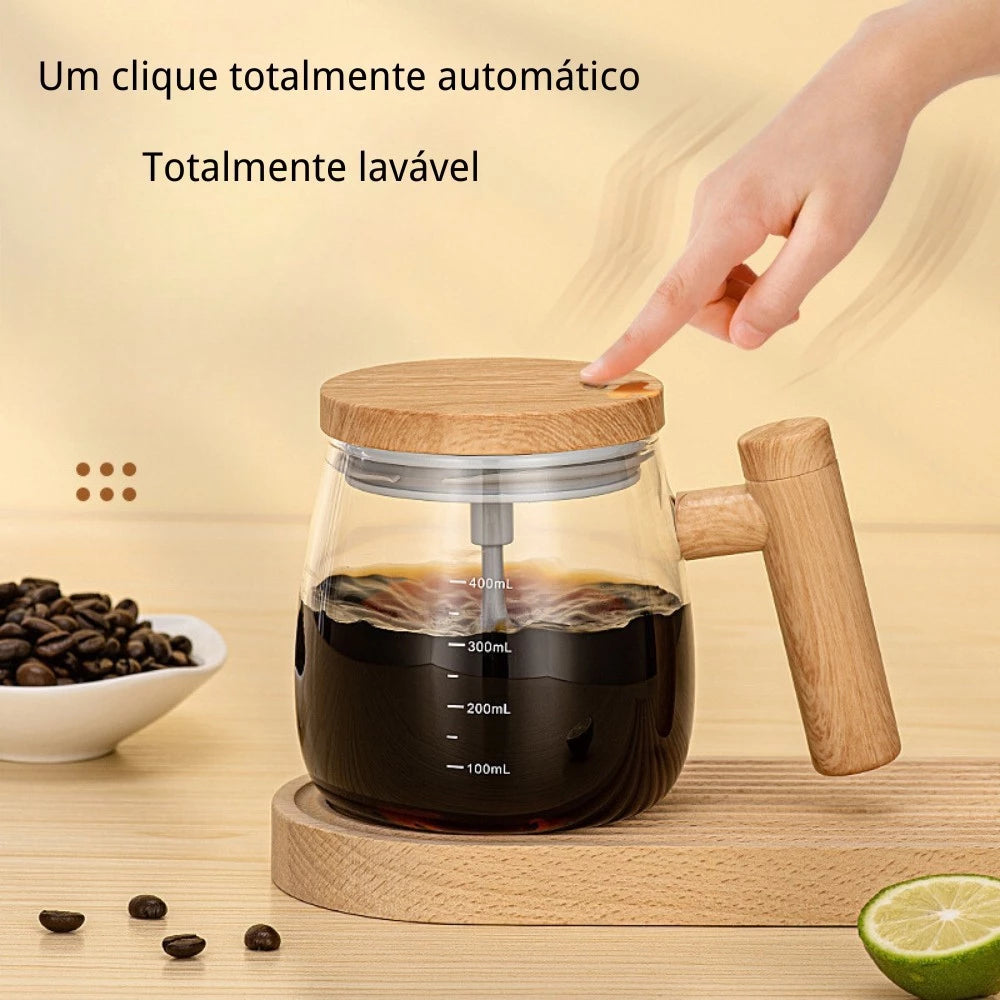 Caneca Elétrica de Mistura Automática Com Cabo De Madeira 400ml