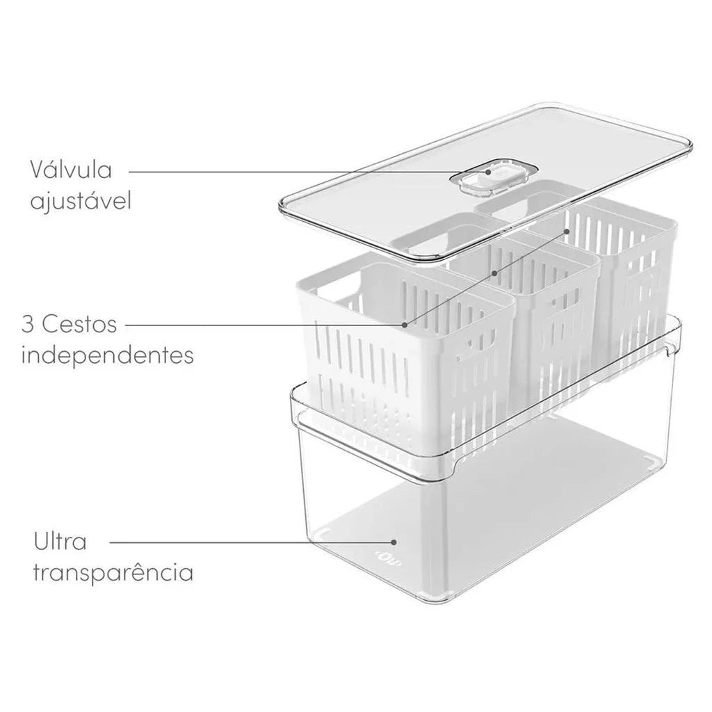Organizador ClearFresh 5L – Kit com 3 Cestos Naturais