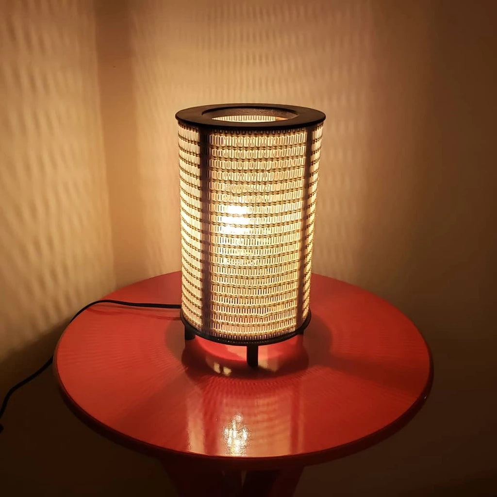 Abajur Luminária Cilindrico Cúpula Madeira E Fibra