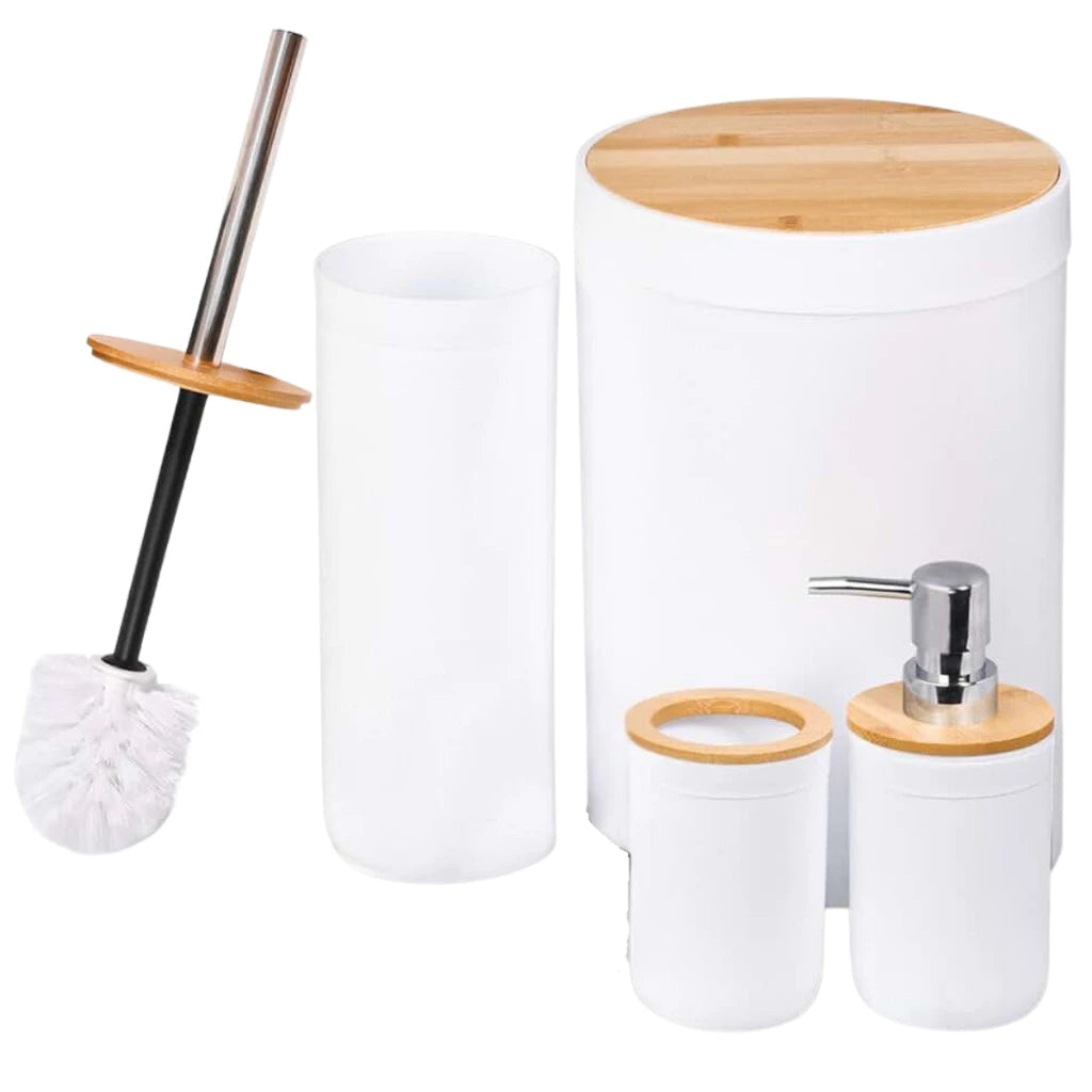 Kit Com 6 Peças Banheiro Conjunto Completo Lixeira Com Tampa