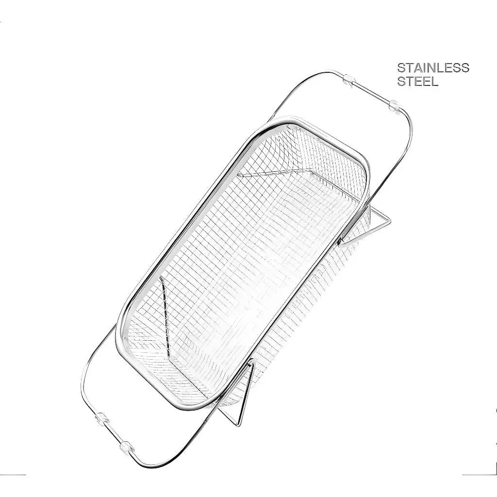 Infográfico detalhando as medidas do escorredor fechado e totalmente aberto para verificação de compatibilidade.
