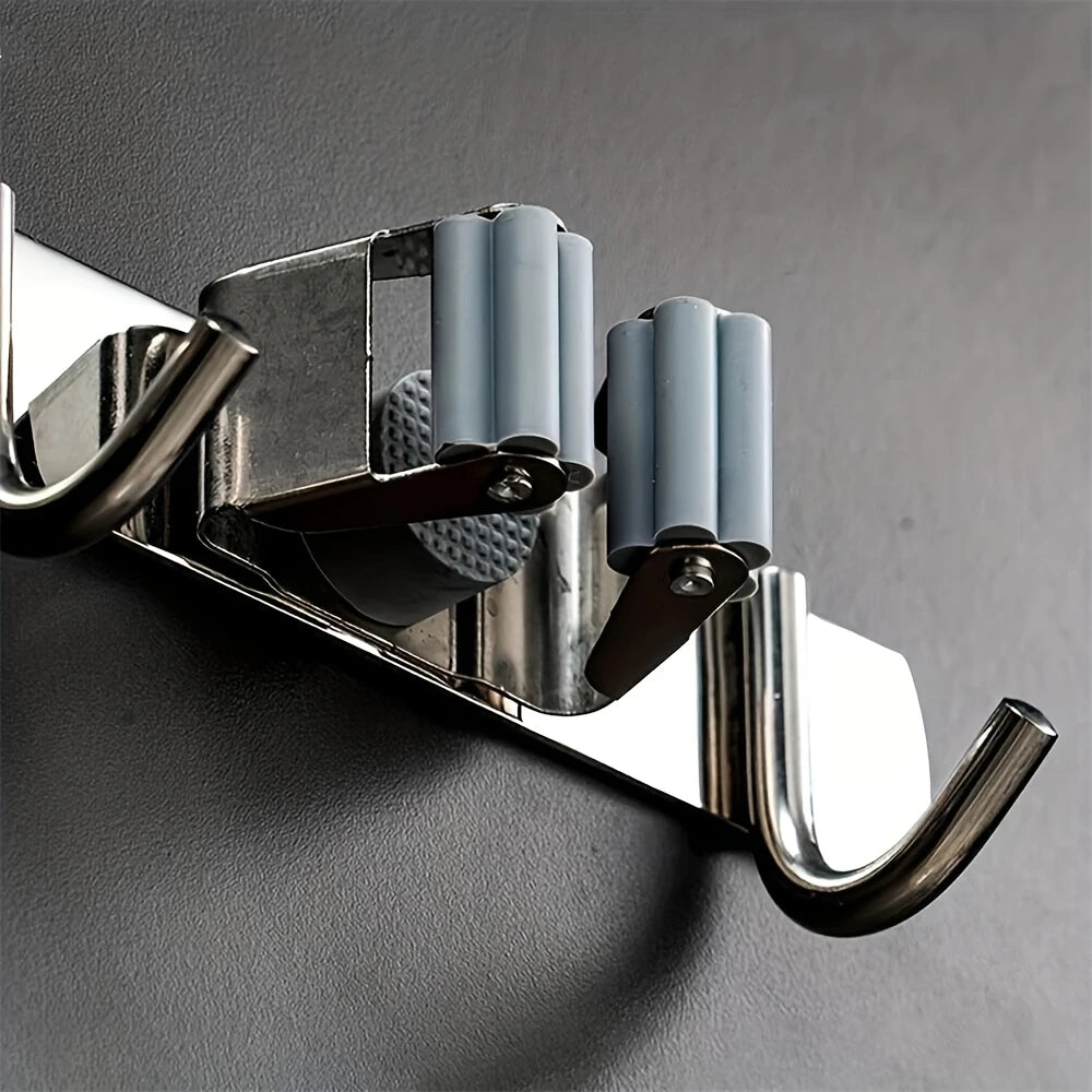 Suporte de Parede Multiuso para Vassouras – Organizador de Ambiente em Aço Inox