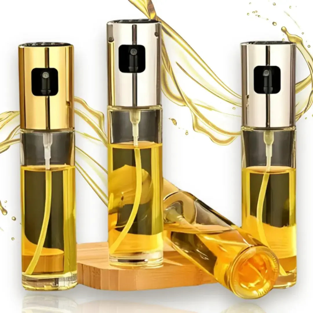 Pulverizador de azeite com vidro resistente e tampa em aço - conjunto de 3.