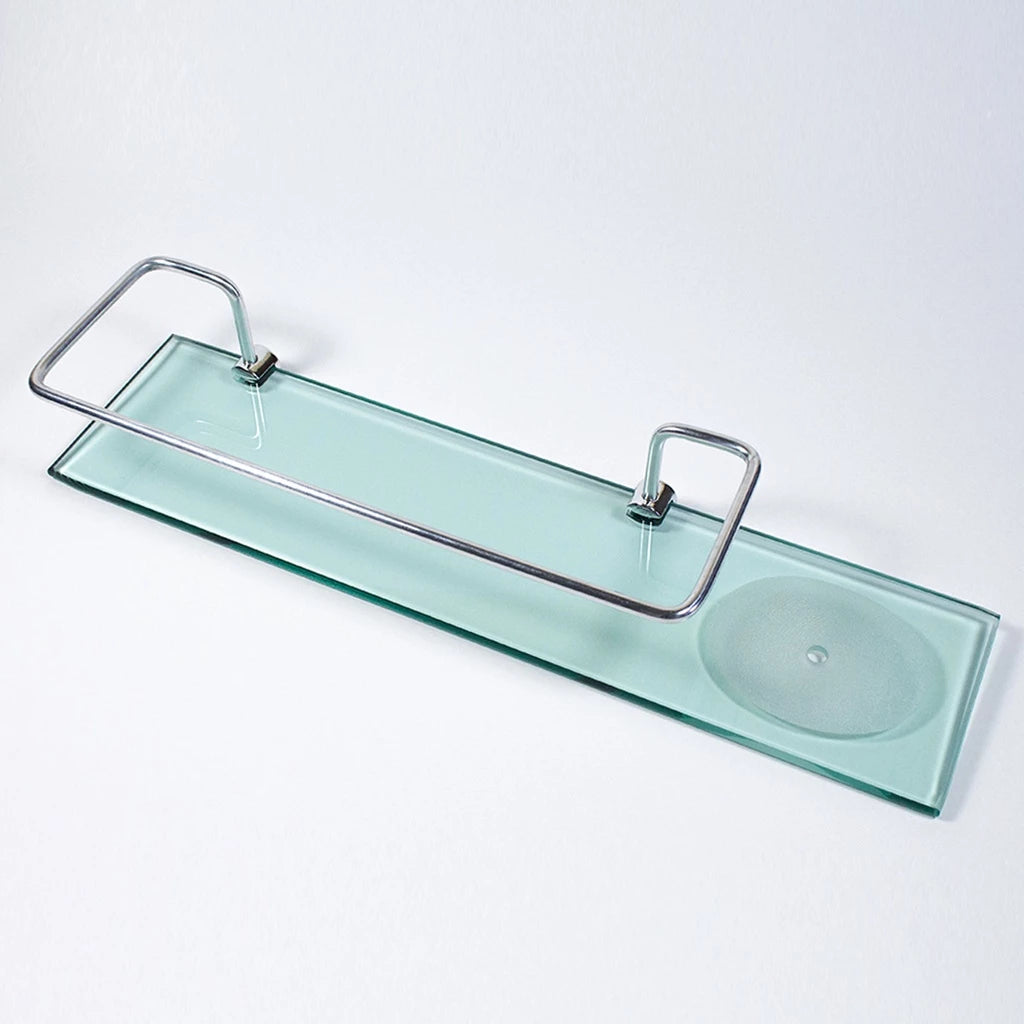 Porta shampoo reto com saboneteira em vidro 40x10cm