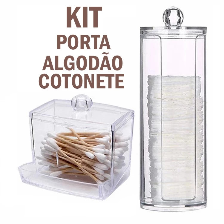 Kit Porta Algodão e Cotonete em Acrílico
