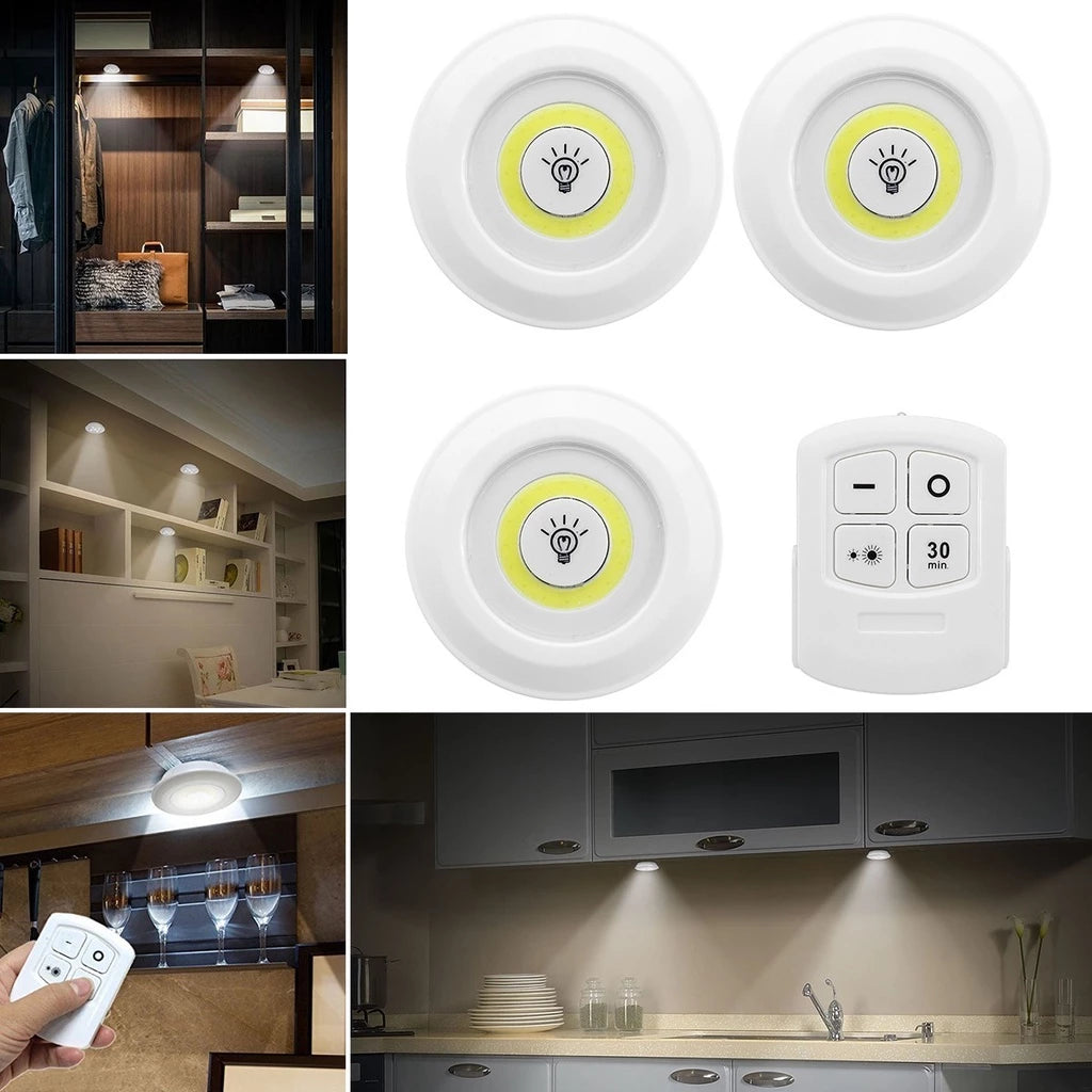 Kit 3 Lâmpadas LED Spot Sem Fio com Controle Remoto
