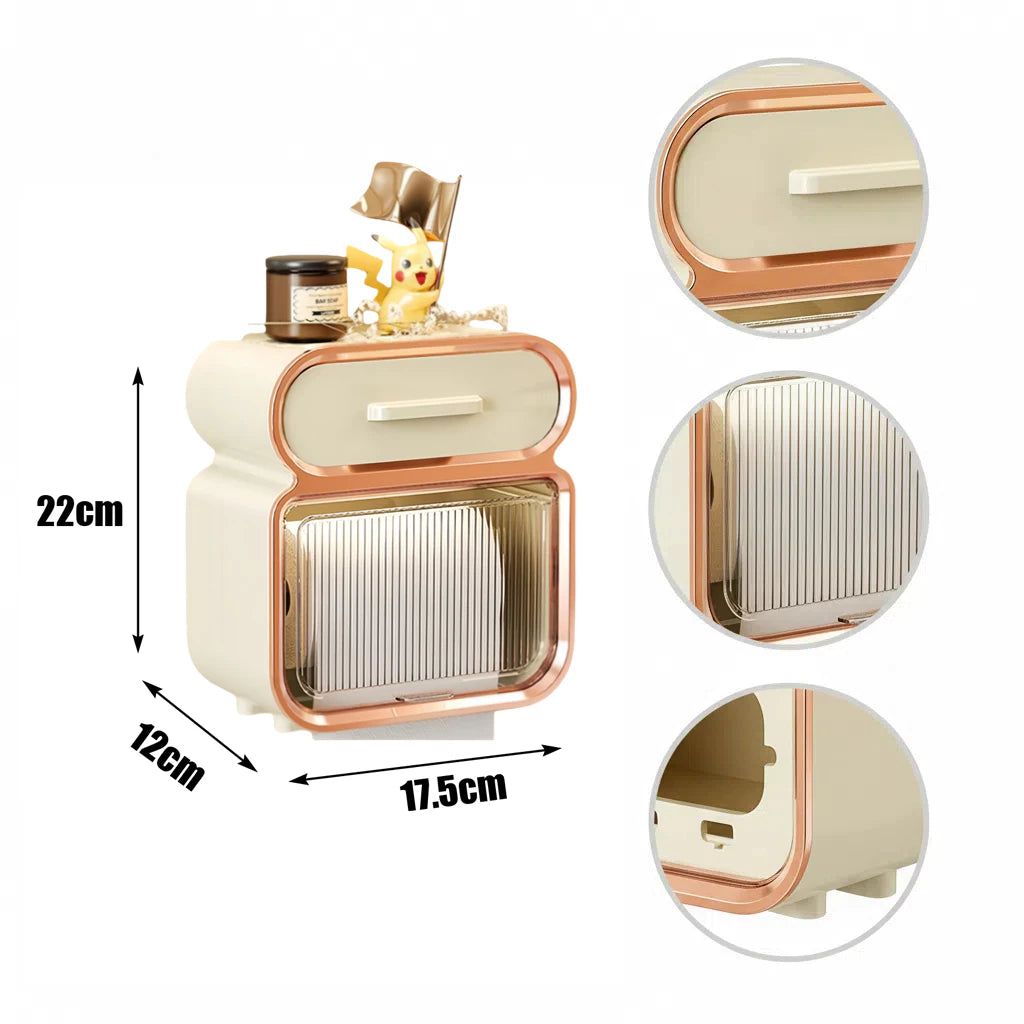 Caixa organizadora em acrílico cristal para lenços e papel higiênico, mostrando a clareza e o brilho do material.