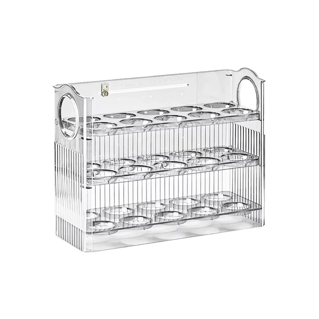 Suporte vertical de ovos com 26cm de comprimento, ideal para prateleiras de geladeiras modernas.