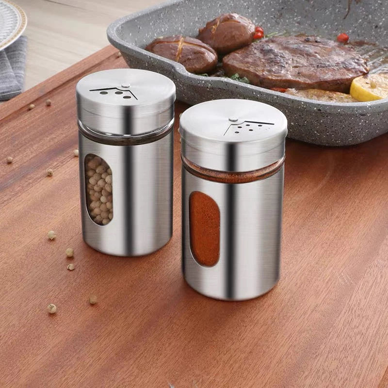 Kit 6 Porta Condimentos em Aço Inox e Vidro