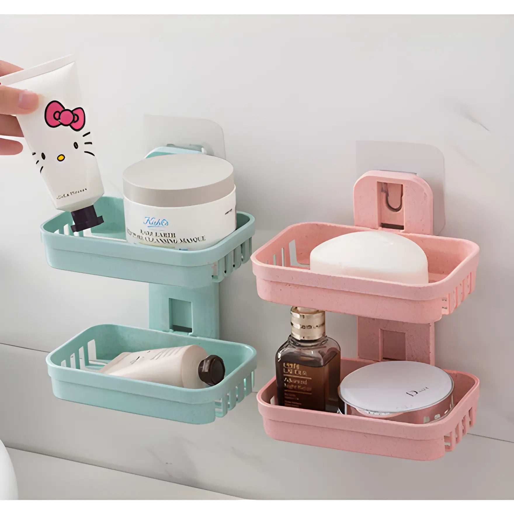 Saboneteira Dupla De Plastico Com Adesivo Parede