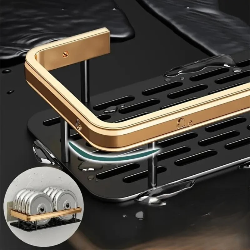 Kit 2 Prateleiras de Banheiro Douradas Sem Furo - Alumínio Luxo | Artique