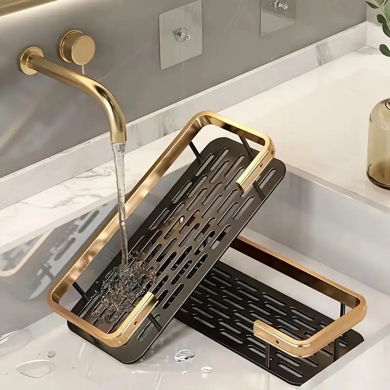 Kit 2 Prateleiras de Banheiro Douradas Sem Furo - Alumínio Luxo | Artique