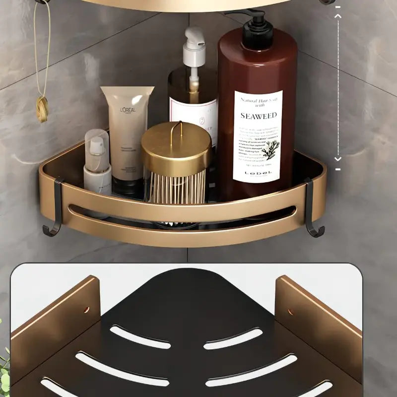 Kit 2 Prateleira Para Banheiro Em Alumínio Preto Com Dourado