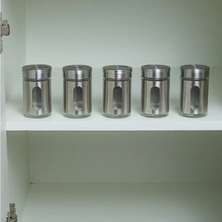 Porta Condimentos Temperos Inox 5 Pçs Com Suporte inox