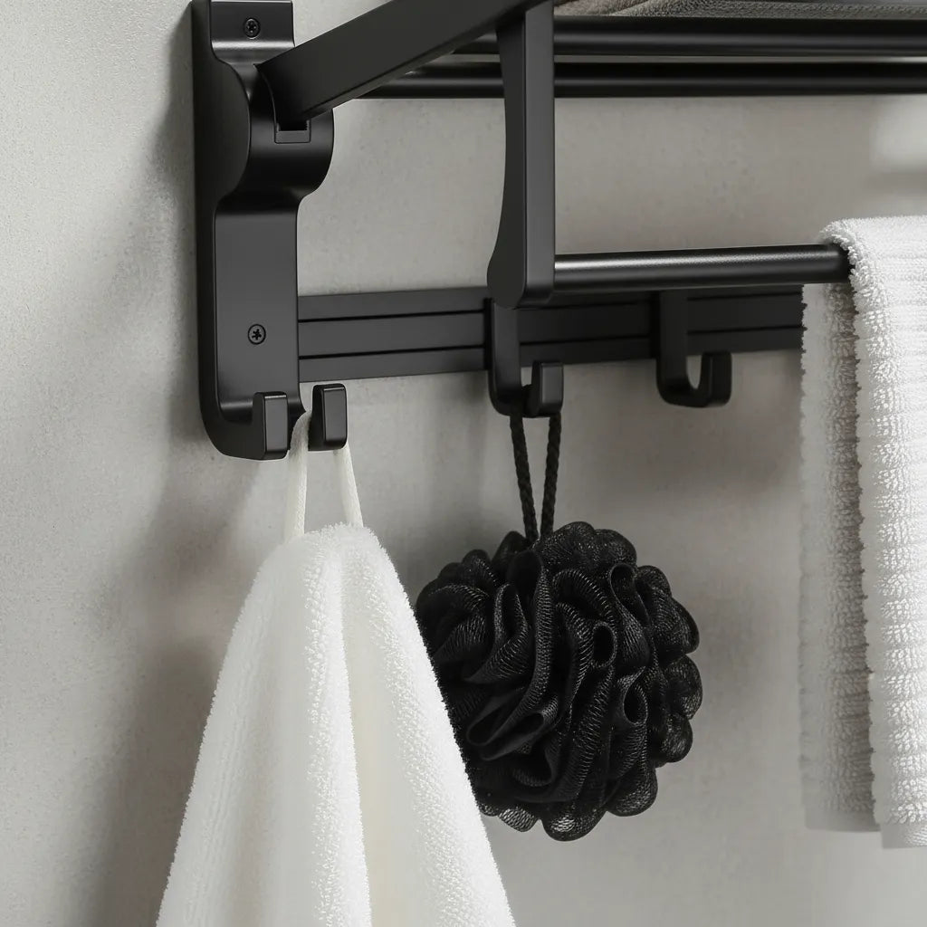 Porta Toalha Suporte Banheiro Duplo Aço Inox Premium Retratil 90°