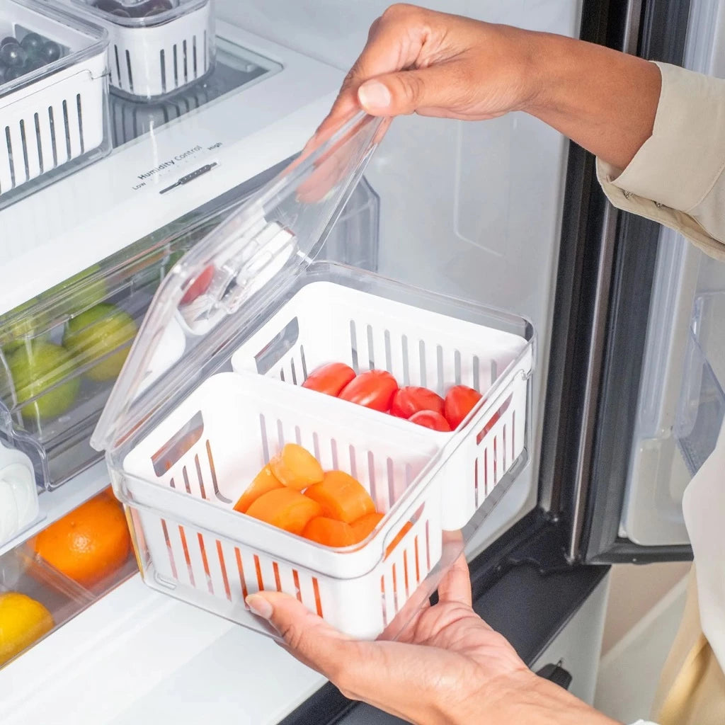 Organizador De Alimentos Geladeira 2,2L Com 2 Cestos Frutas Legumes