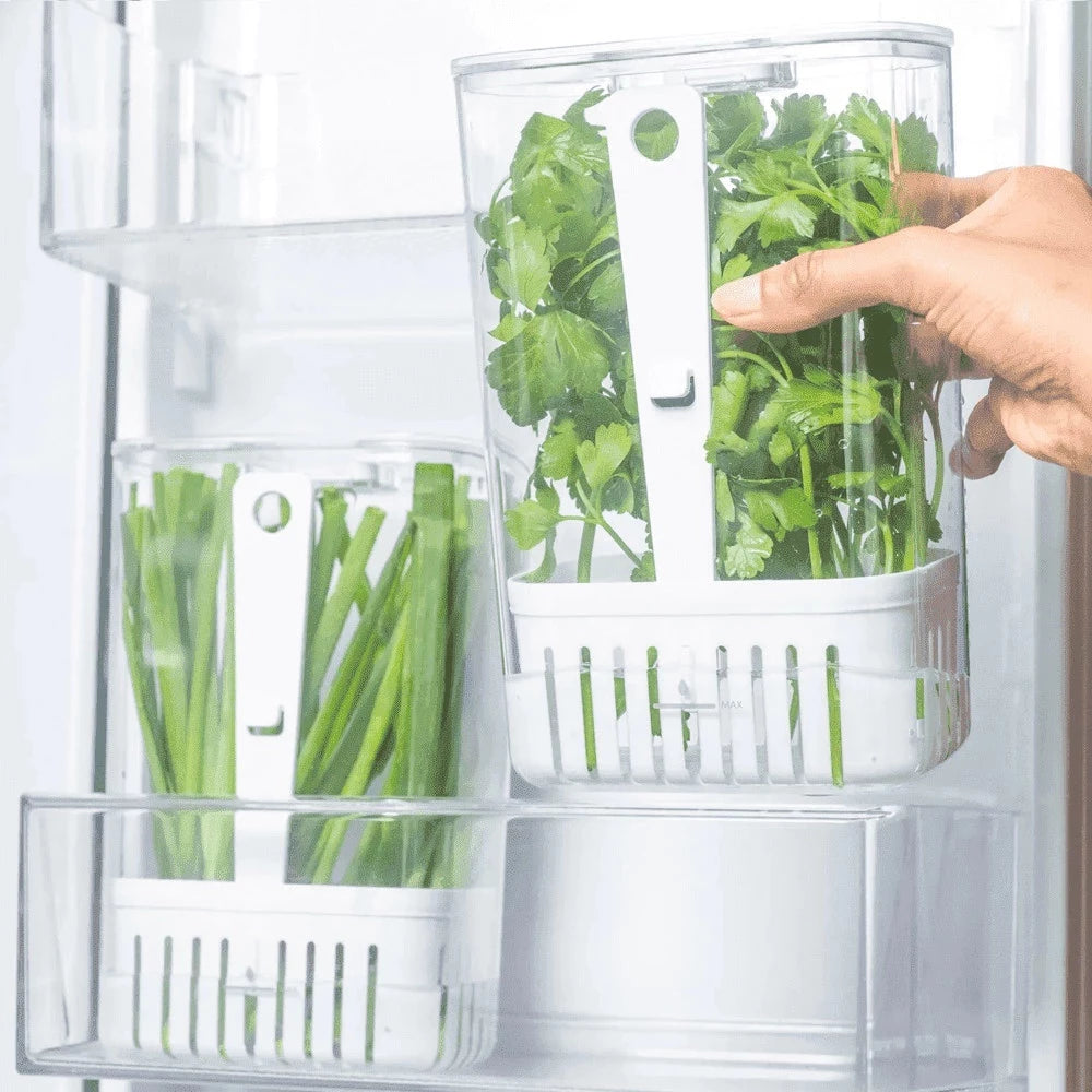 Pote Organizador De Temperos Verduras Geladeira 2,3L Com Escorredor