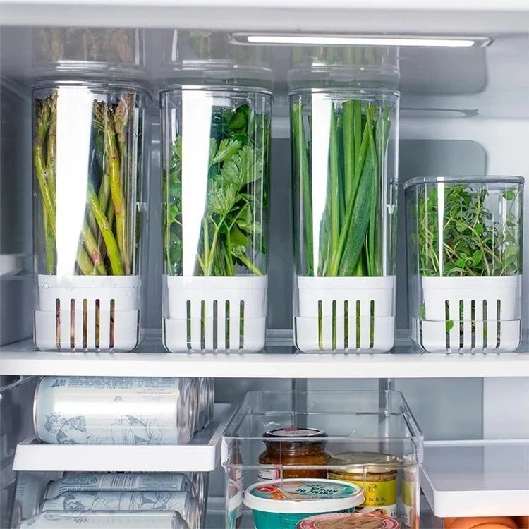 Visão aproximada do plástico livre de BPA e ultra transparente, facilitando a identificação rápida do conteúdo.