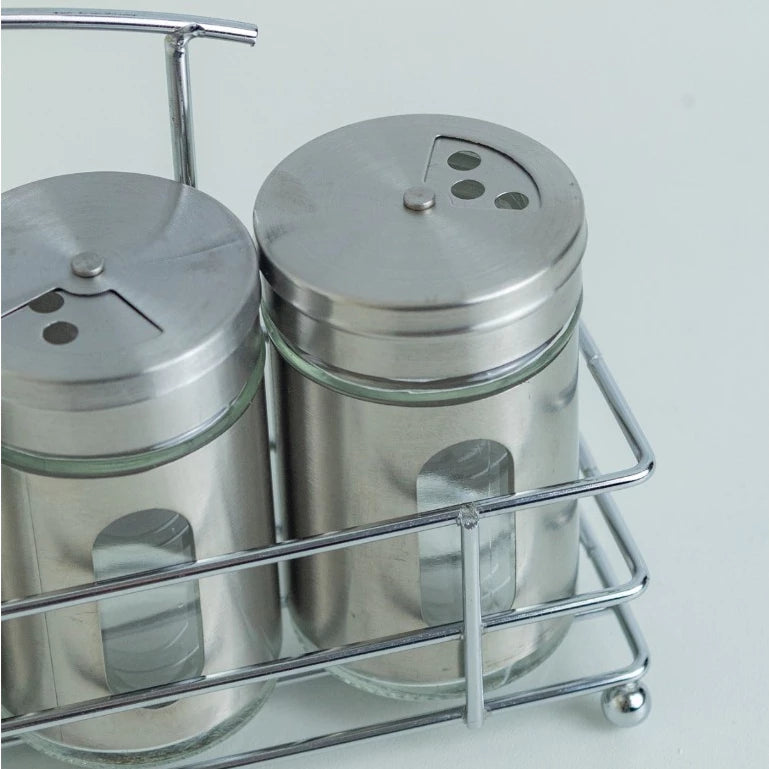 Porta Condimentos Temperos Inox 5 Pçs Com Suporte inox