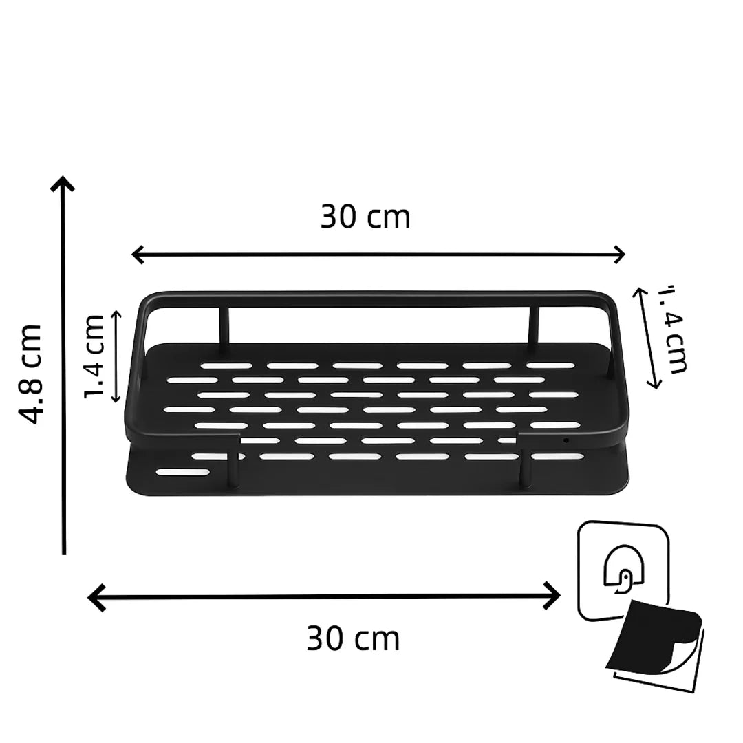 Esquema técnico mostrando as medidas das prateleiras de 30cm de largura, ideais para cantos ou paredes lisas