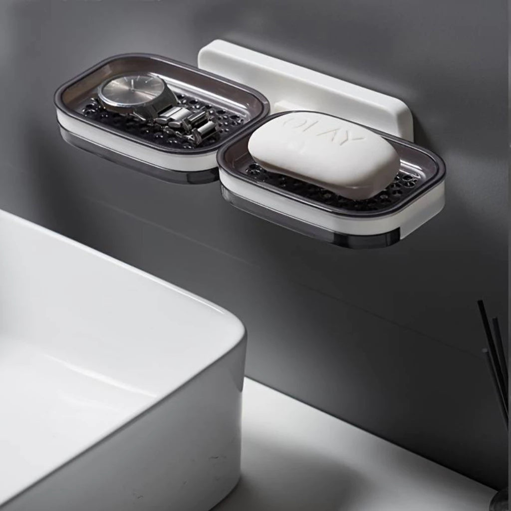 Saboneteira Adesiva de Parede Camada Dupla – Com Bandeja e Sem Perfuração