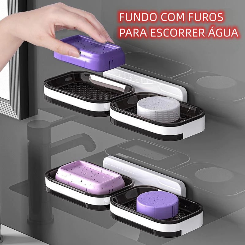 Saboneteira Adesiva de Parede Camada Dupla – Com Bandeja e Sem Perfuração