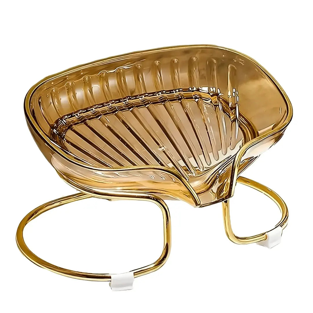 Saboneteira de pia com suporte em metal, design moderno e durável para banheiro ou cozinha.