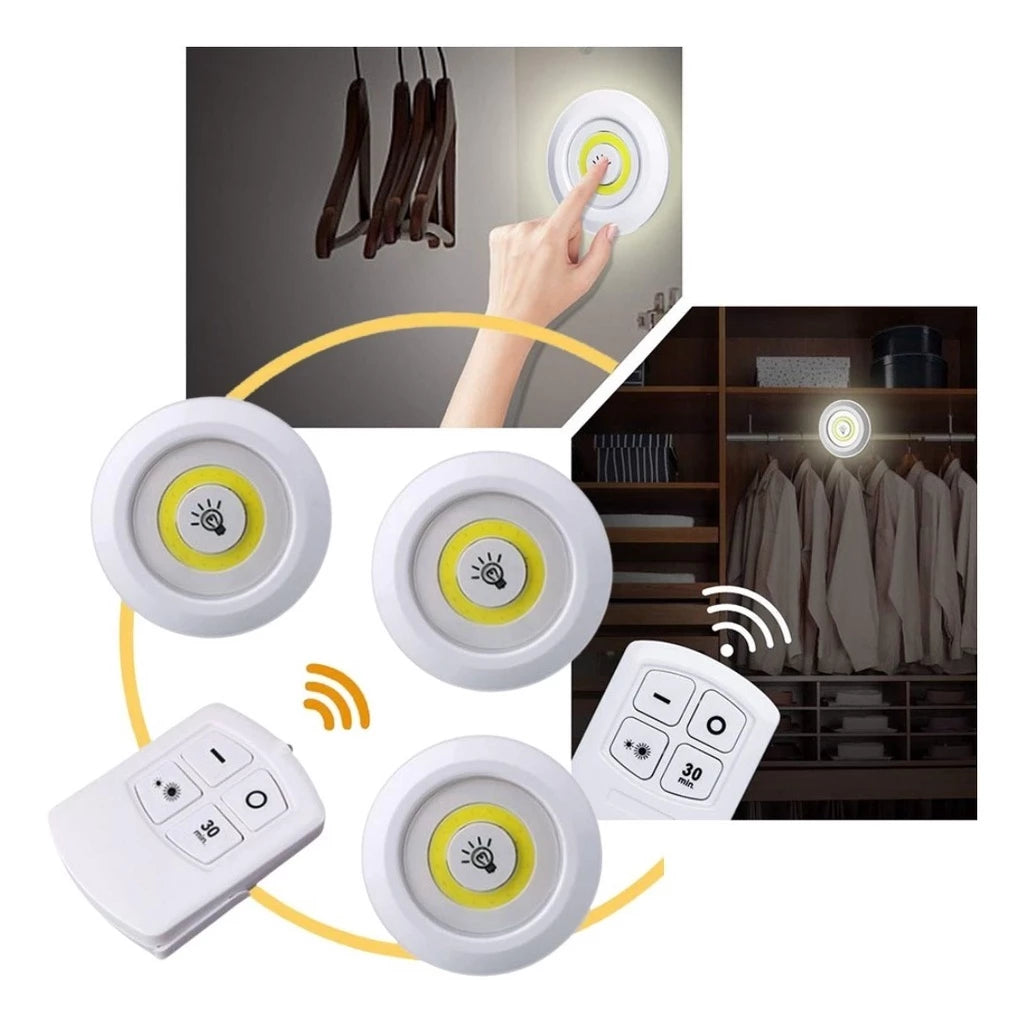Kit 3 Lâmpadas LED Spot Sem Fio com Controle Remoto