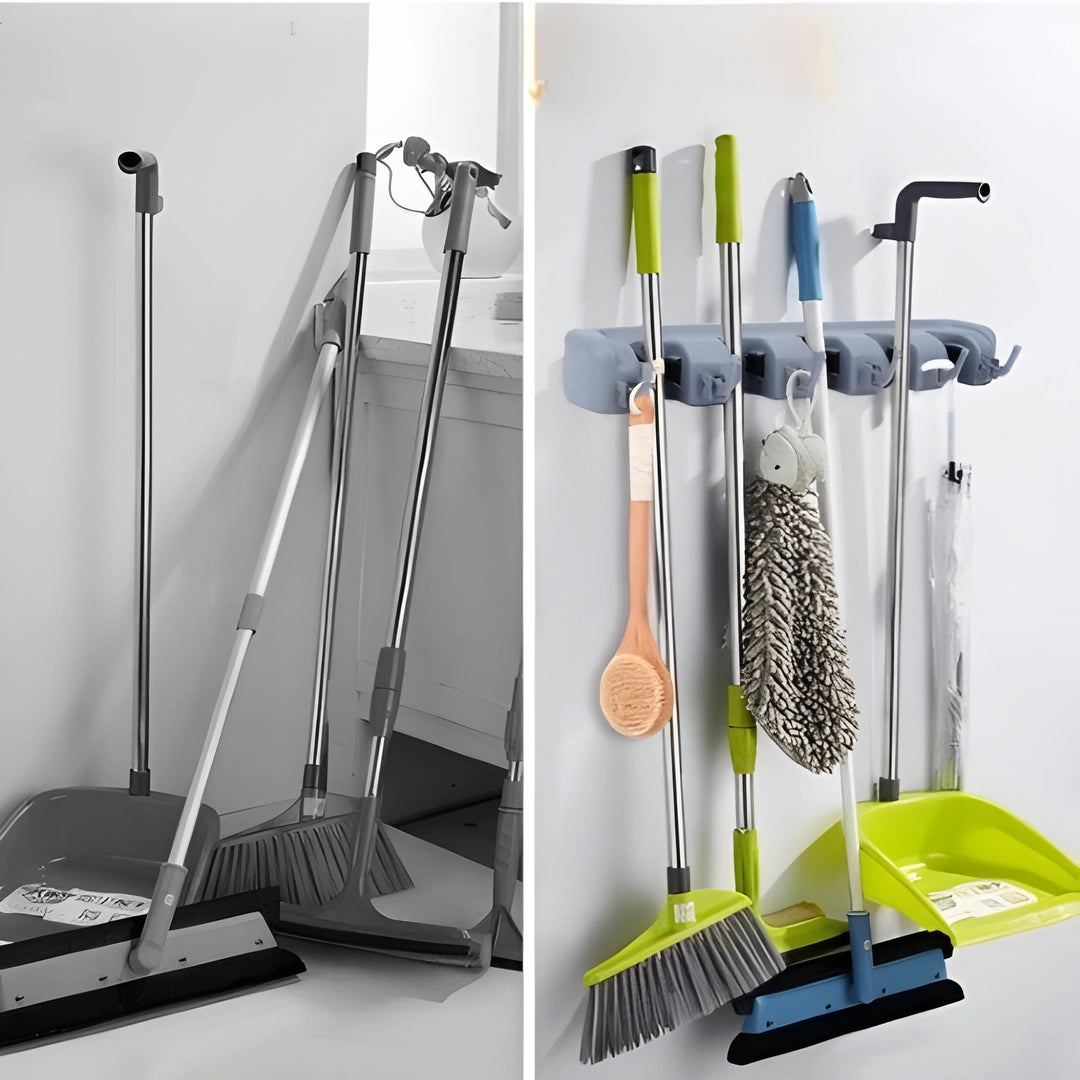 Suporte Organizador Multiuso 5 Lugares 6 Ganchos Porta Vassoura e Rodo