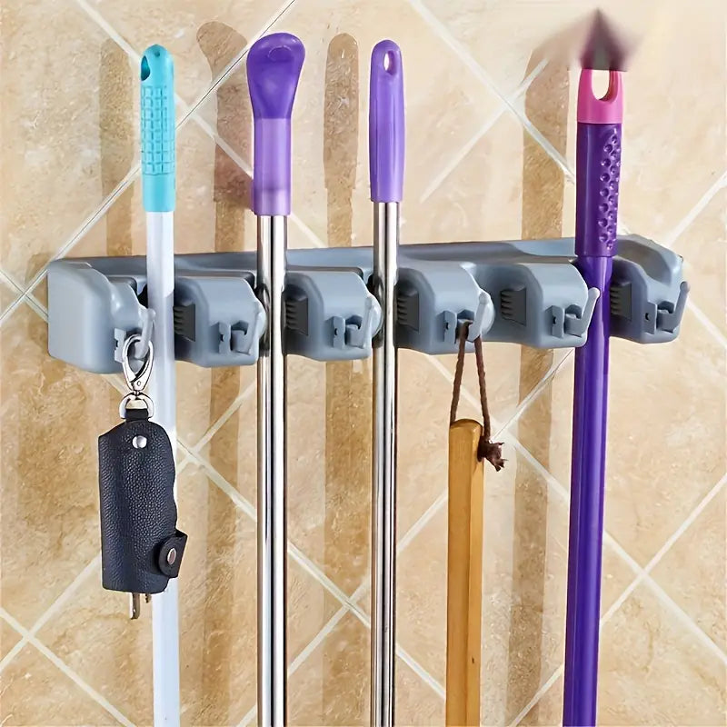 Suporte Organizador Multiuso 5 Lugares 6 Ganchos Porta Vassoura e Rodo