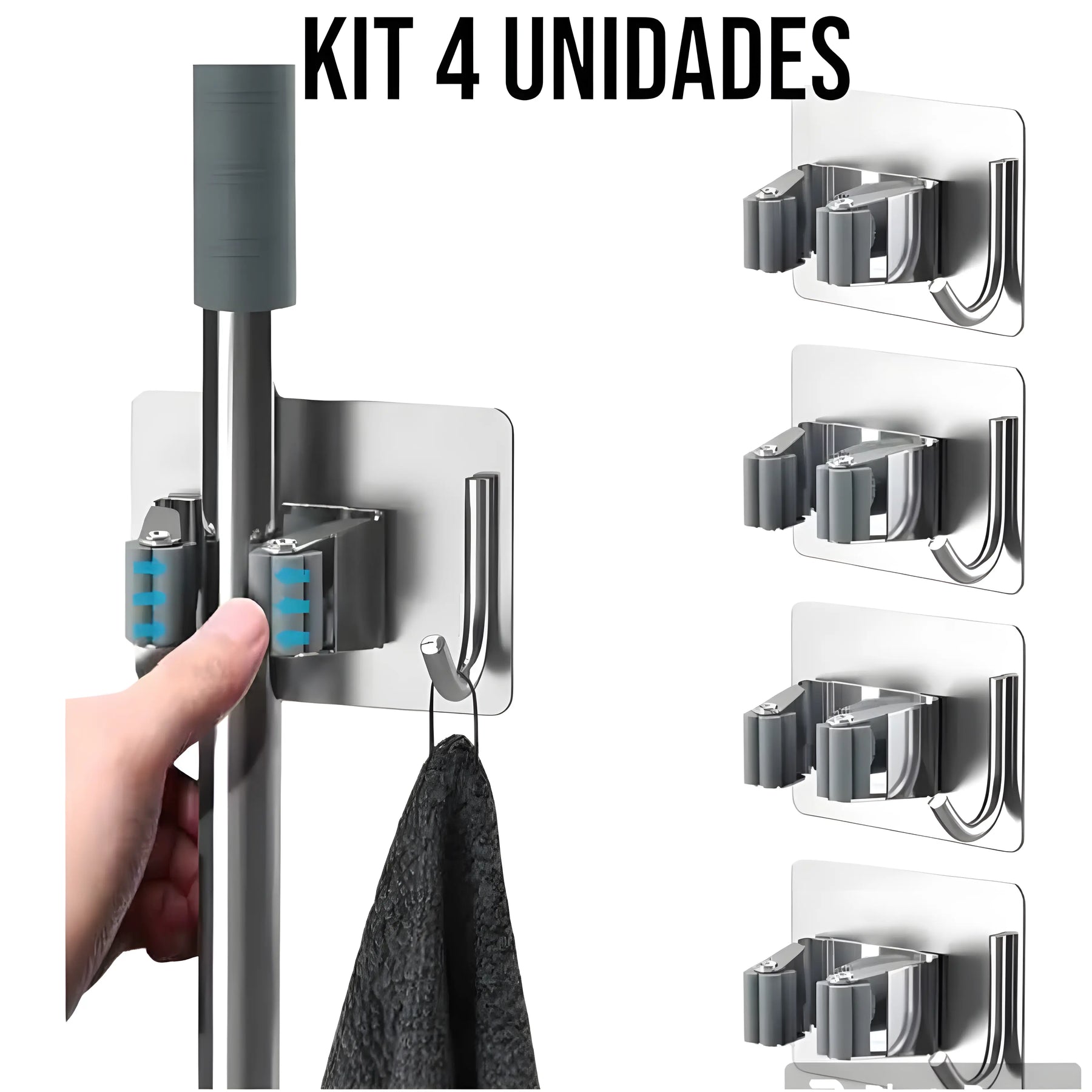 Kit 4 Suporte Metal Gancho Para Pendurar Vassoura Rodo Utensilios