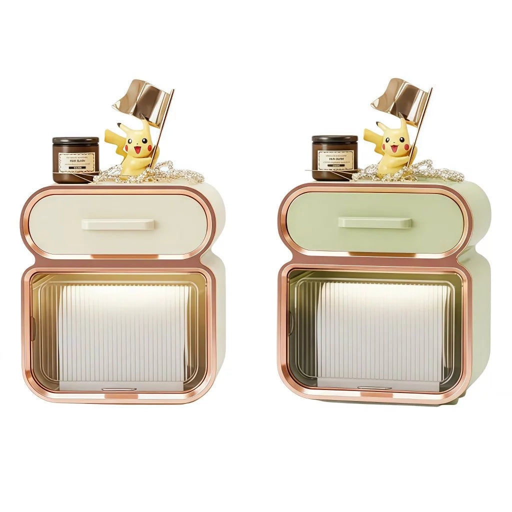 Suporte porta papel higiênico e lenço em acrílico transparente, destacando o design elegante para o banheiro.