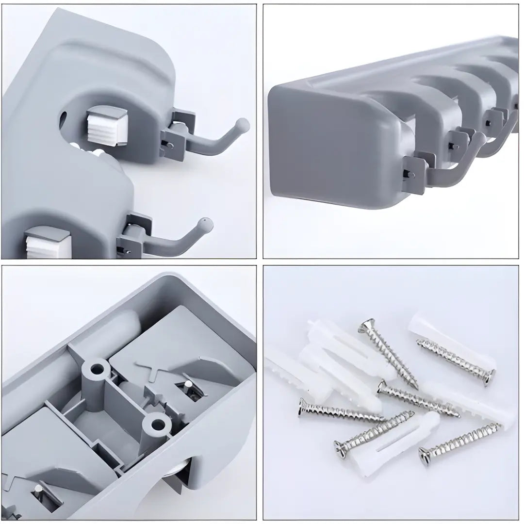 Suporte Organizador Multiuso 5 Lugares 6 Ganchos Porta Vassoura e Rodo