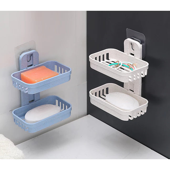 Saboneteira Dupla De Plastico Com Adesivo Parede