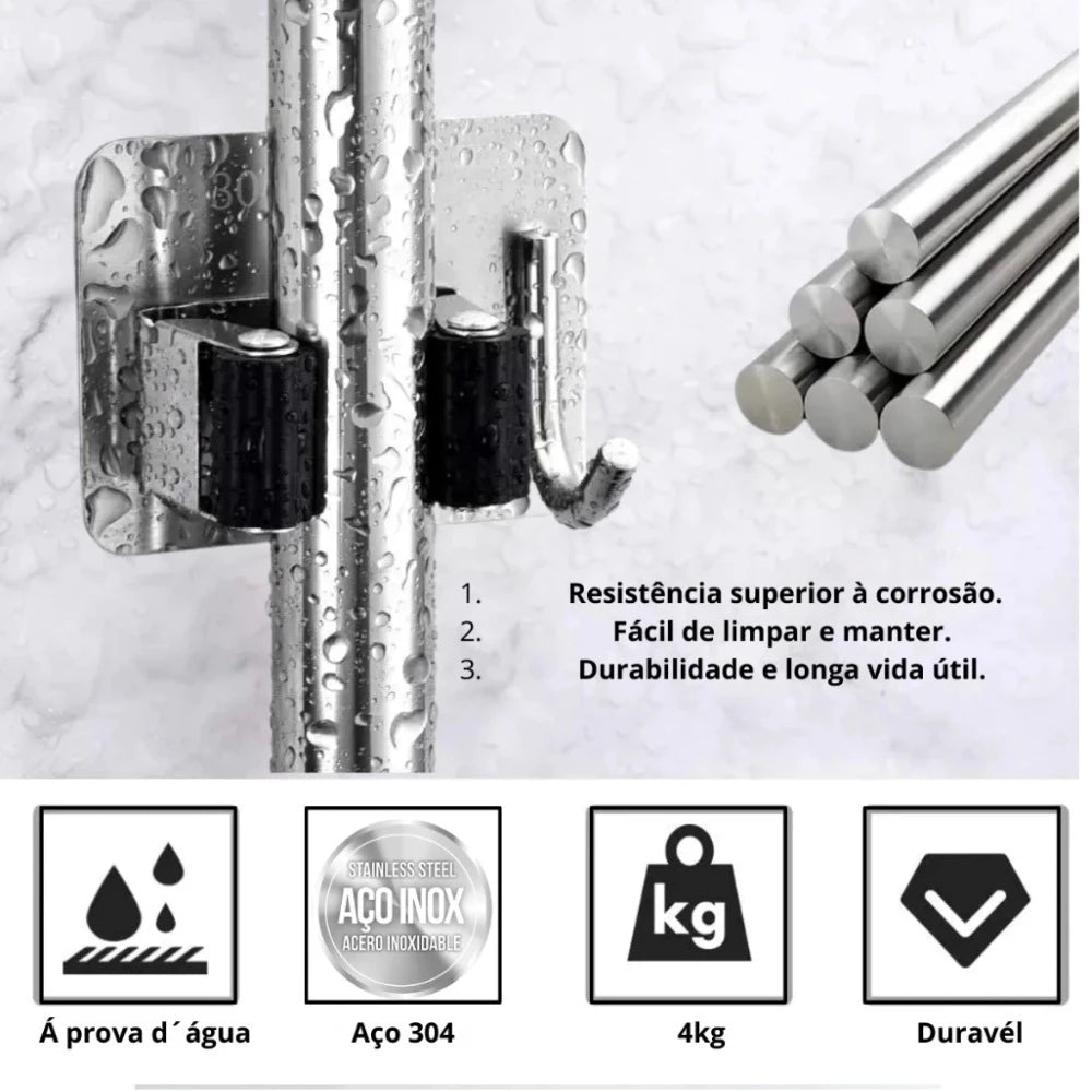 Kit 4 Suporte Metal Gancho Para Pendurar Vassoura Rodo Utensilios