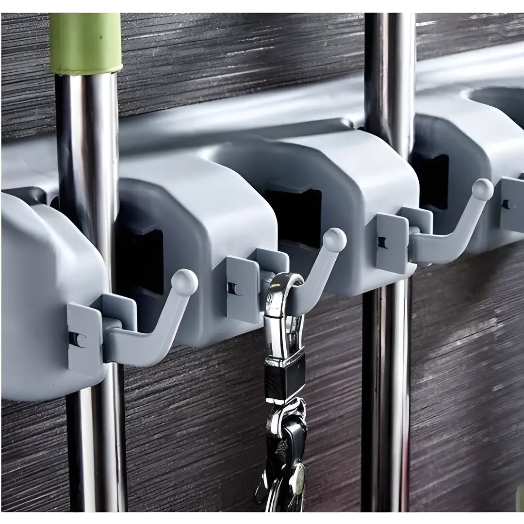 Suporte Organizador Multiuso 5 Lugares 6 Ganchos Porta Vassoura e Rodo