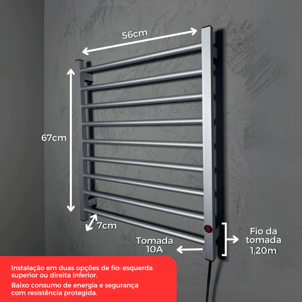 Toalheiro Térmico Alumínio Porta Toalha Electrowood Bivolt Aquece e Seca Toalhas
