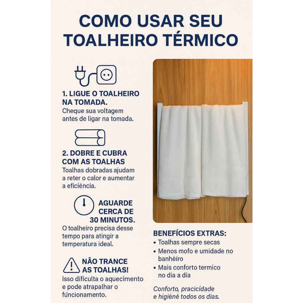 Toalheiro Térmico Alumínio Porta Toalha Electrowood Bivolt Aquece e Seca Toalhas