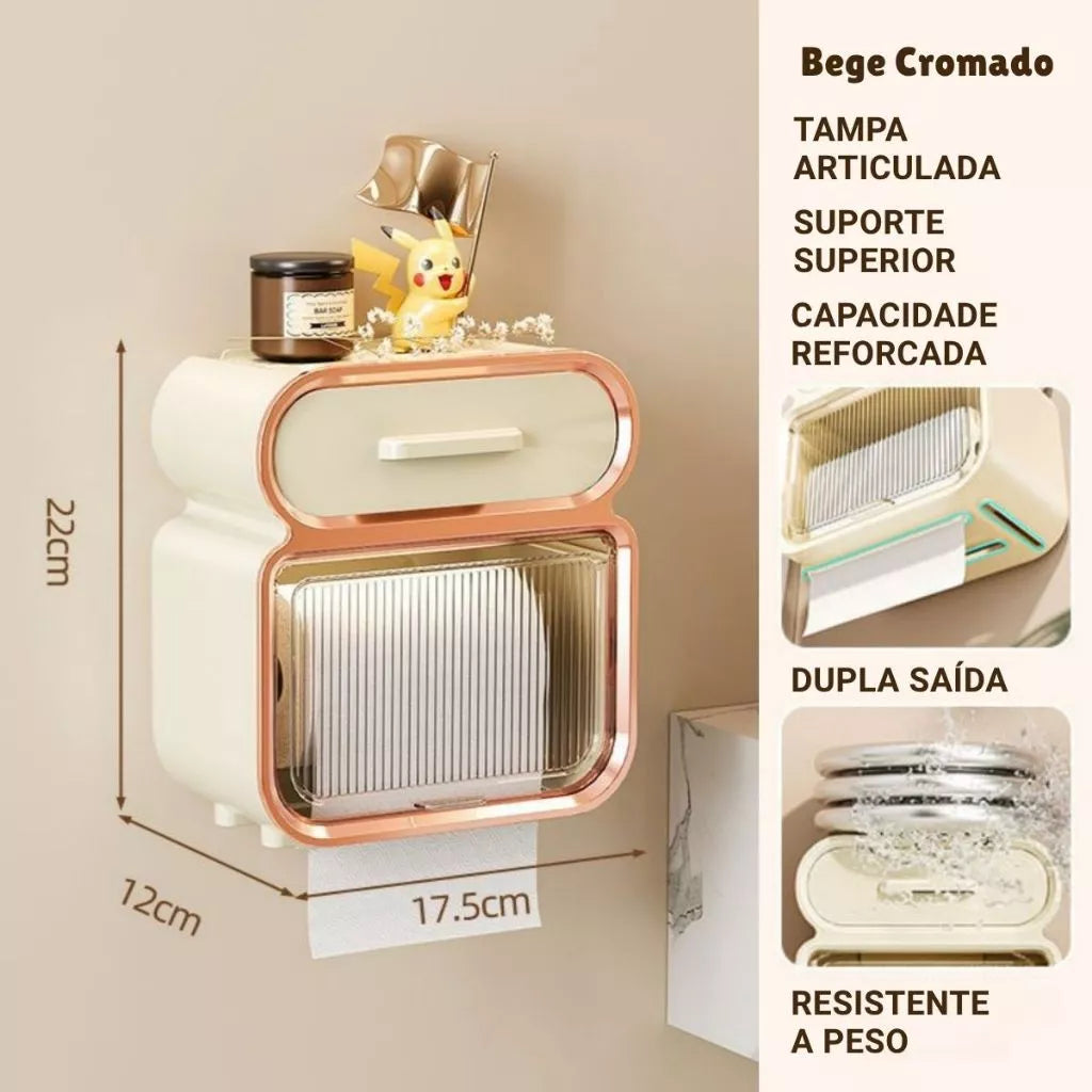 Acessório de banheiro em acrílico transparente, ideal para manter os lenços e o papel higiênico sempre visíveis e organizados.