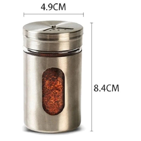 Kit 6 Porta Condimentos em Aço Inox e Vidro