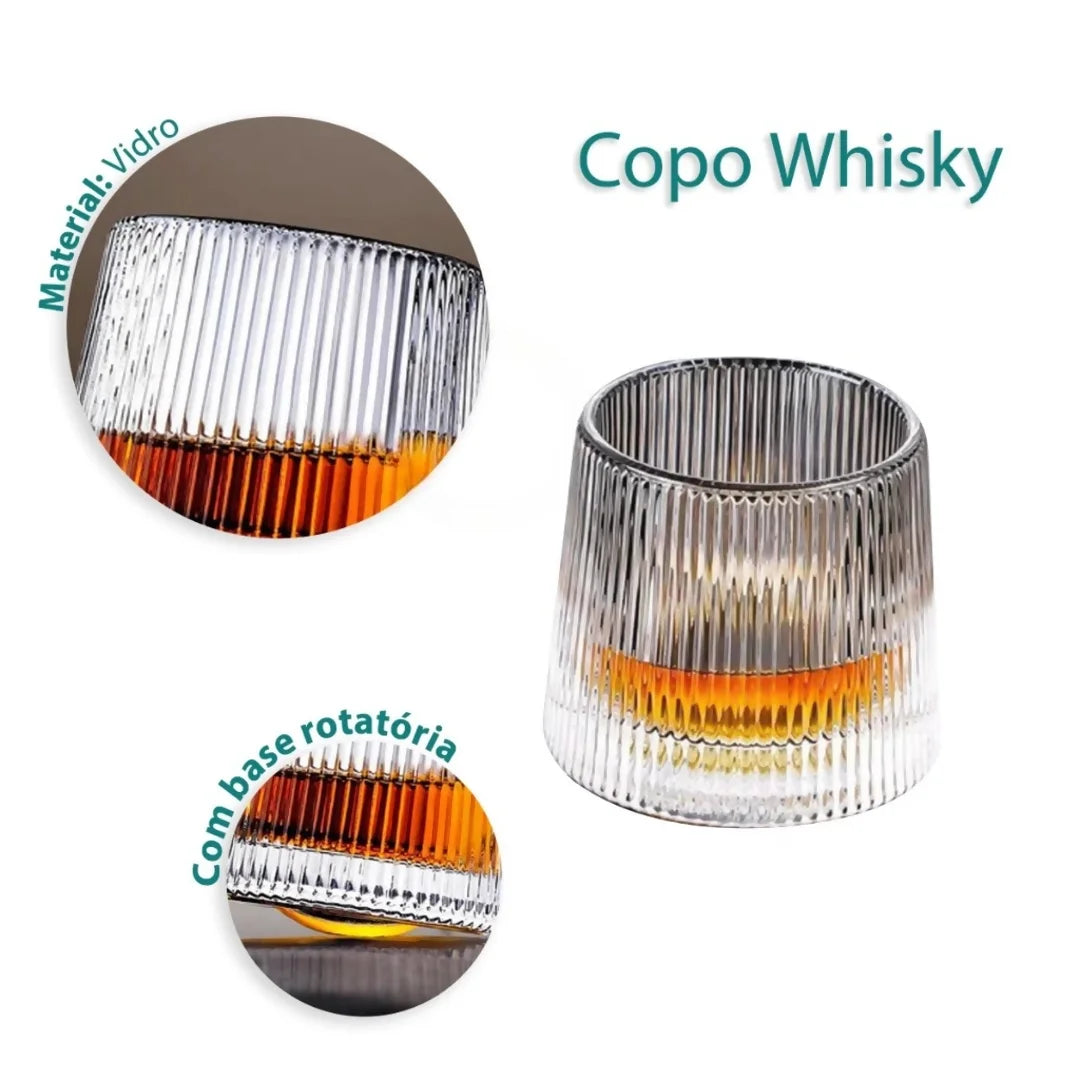 Jogo 6 Copos Whisky de Vidro Com Fundo Giratório Listrado 170ml