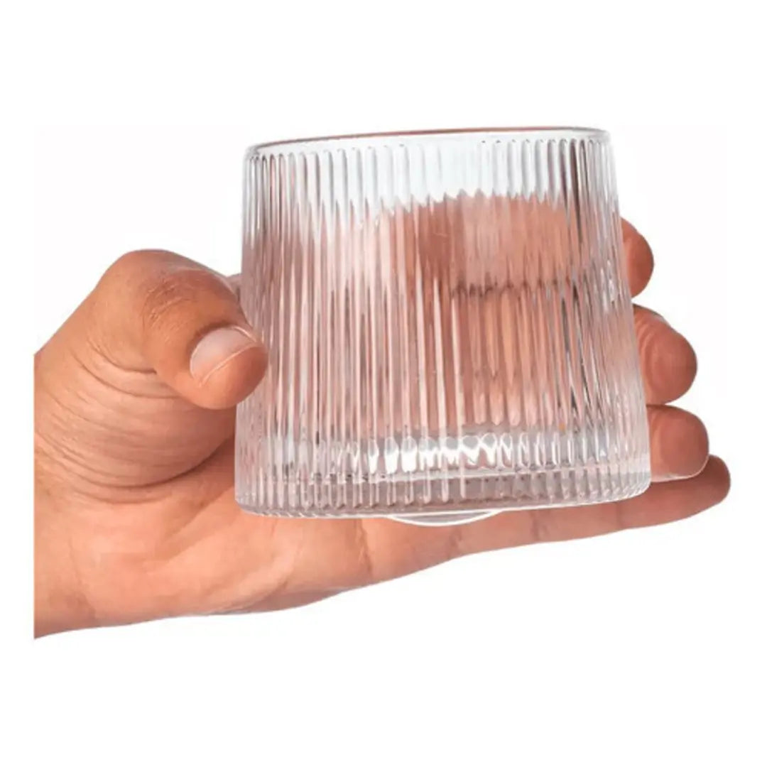 Jogo 6 Copos Whisky de Vidro Com Fundo Giratório Listrado 170ml