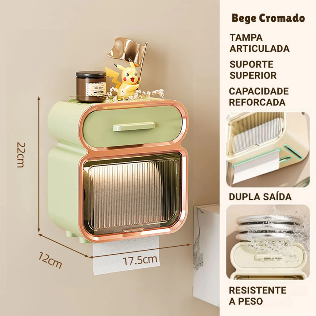 Detalhe do acabamento premium do porta lenço e papel higiênico, confeccionado em acrílico de alta qualidade.