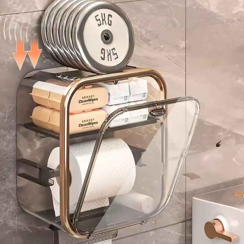 Caixa Box Porta Papel Higiênico Dispenser Organizador Banheiro Trava Magnética Suporte Celular