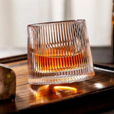 Jogo 6 Copos Whisky de Vidro Com Fundo Giratório Listrado 170ml