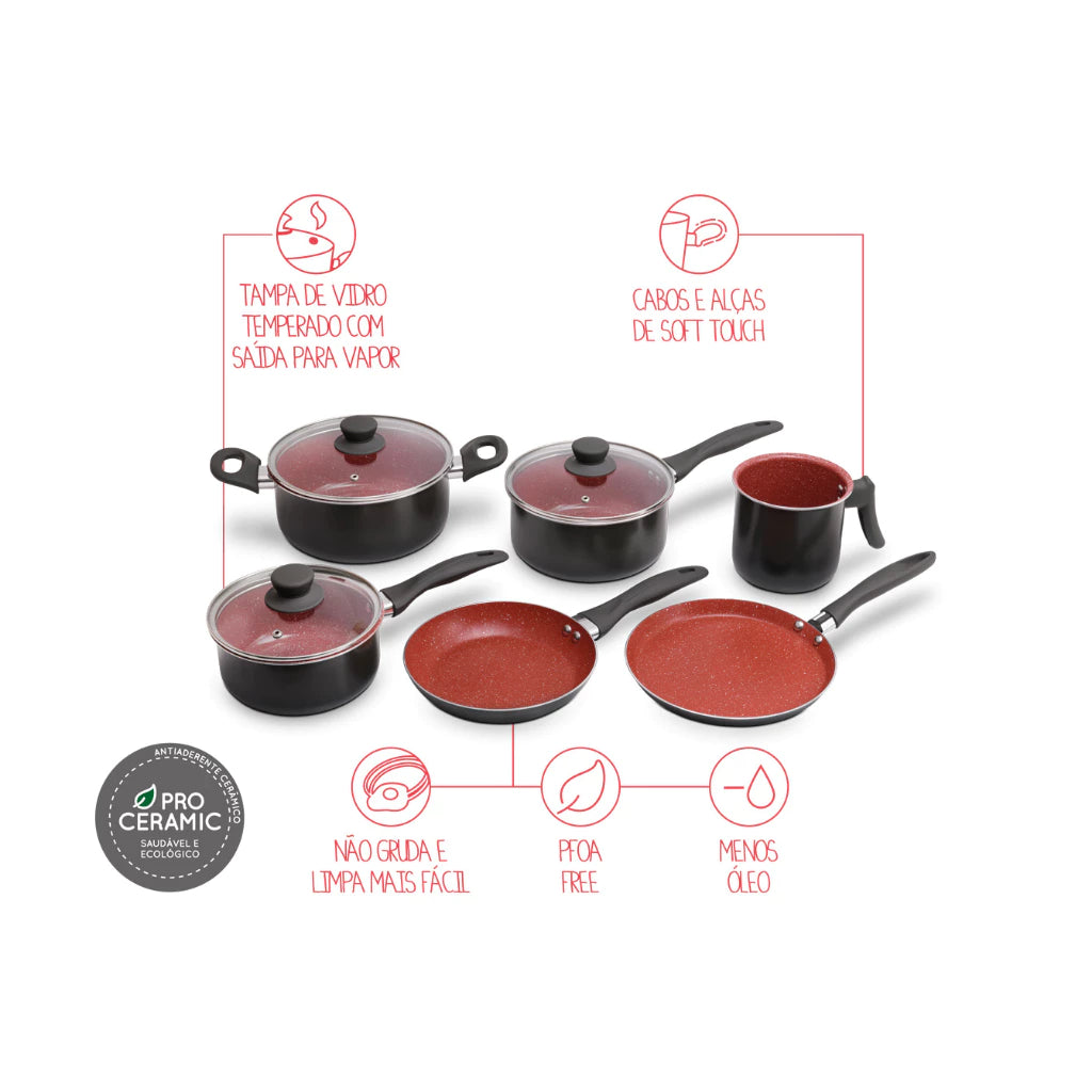 Jogo de Panelas Brinox Ceramic Life Easy - 6 Peças Antiaderente Cerâmico.