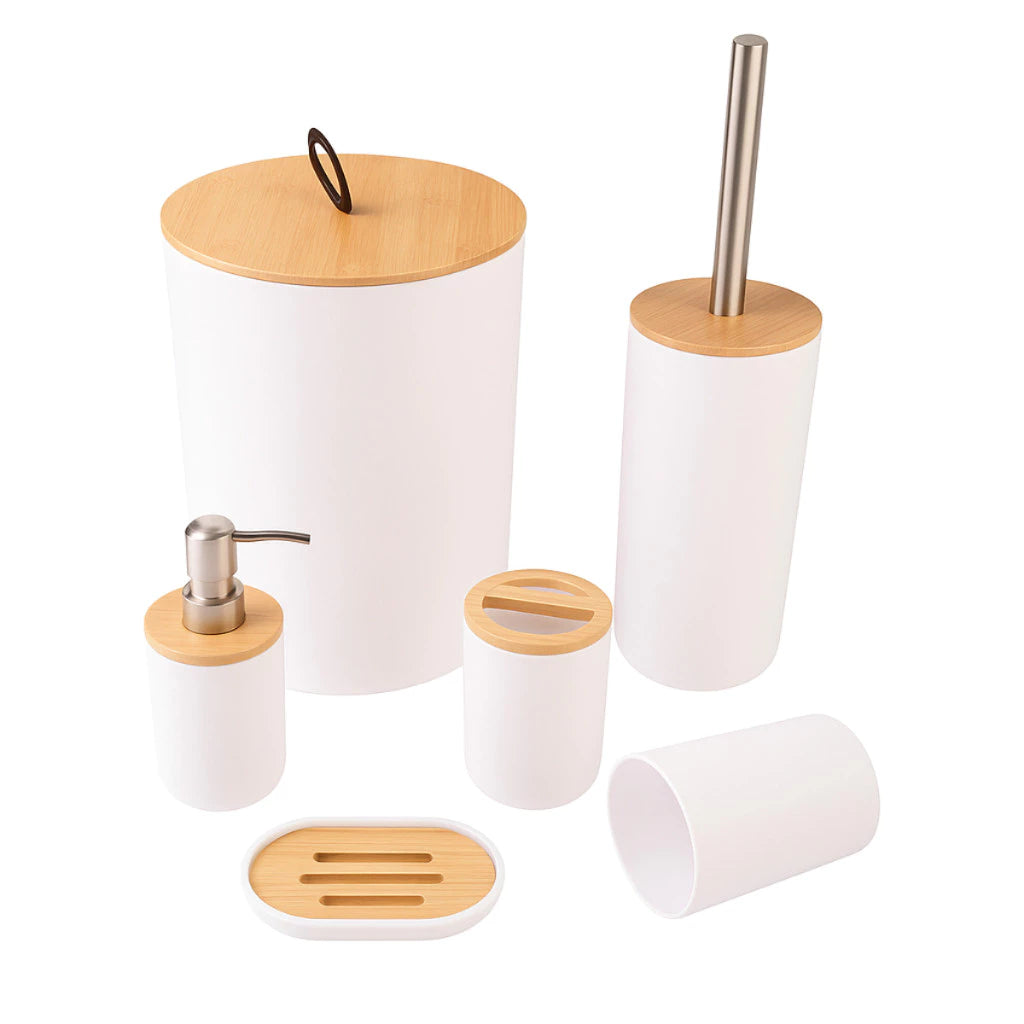 Kit Com 6 Peças Banheiro Conjunto Completo Lixeira Com Tampa