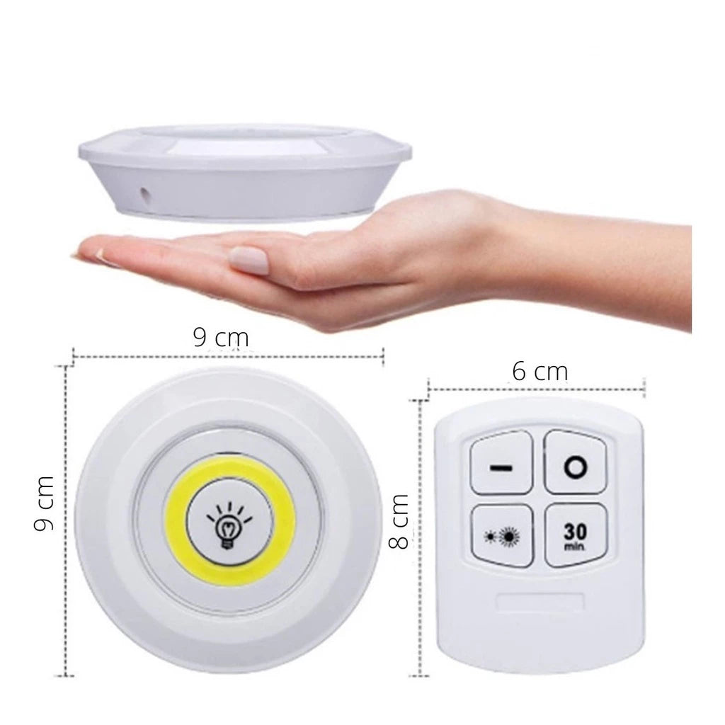 Kit 3 Lâmpadas LED Spot Sem Fio com Controle Remoto